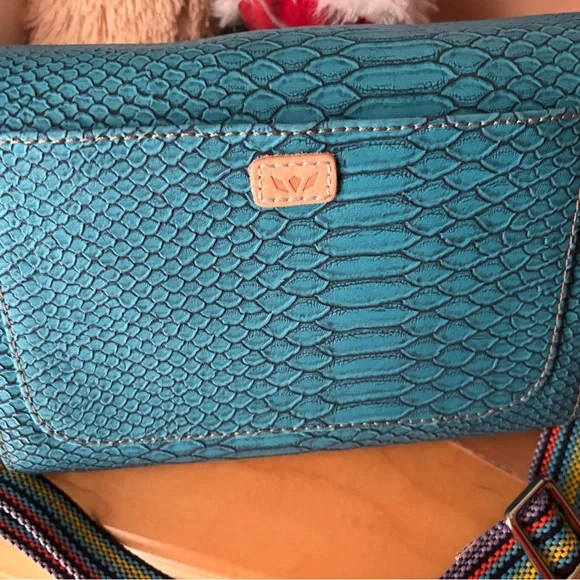 Consuela Turquoise Crossbody Bag with Multicolor Strap - Picture 5 of 6